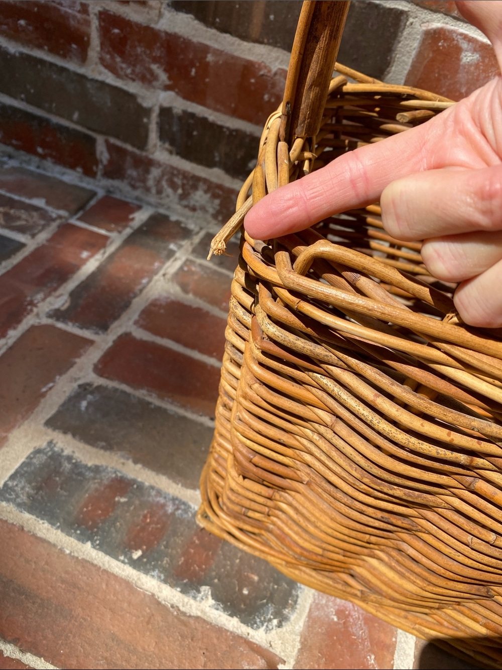 Vintage Woven Rattan Gathering Basket with Bamboo Handle in Natural Brown - Picture 11 of 16